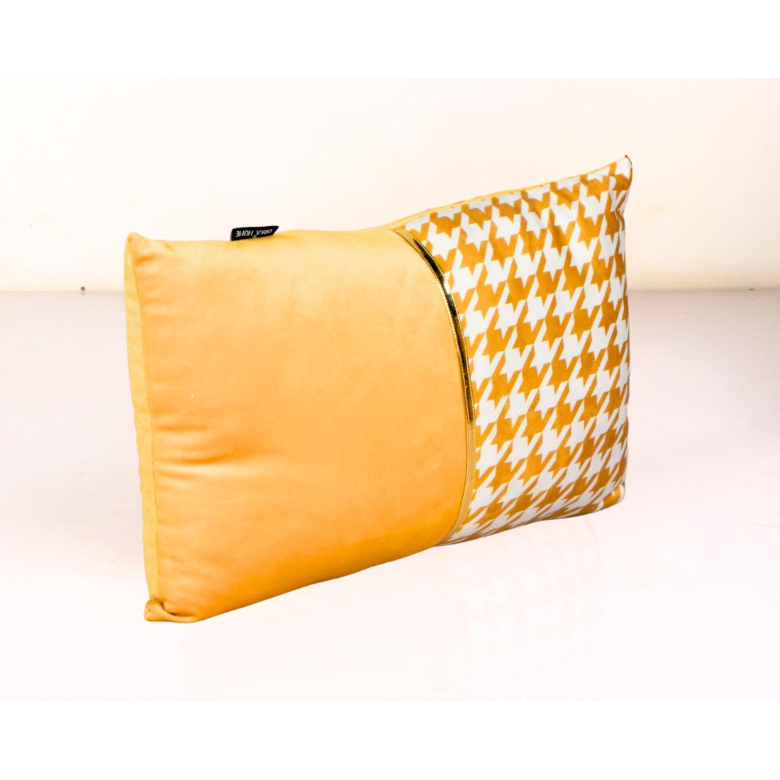 Orka Holland Velvet Fabric Cushion Gold Foil, Houndstooth